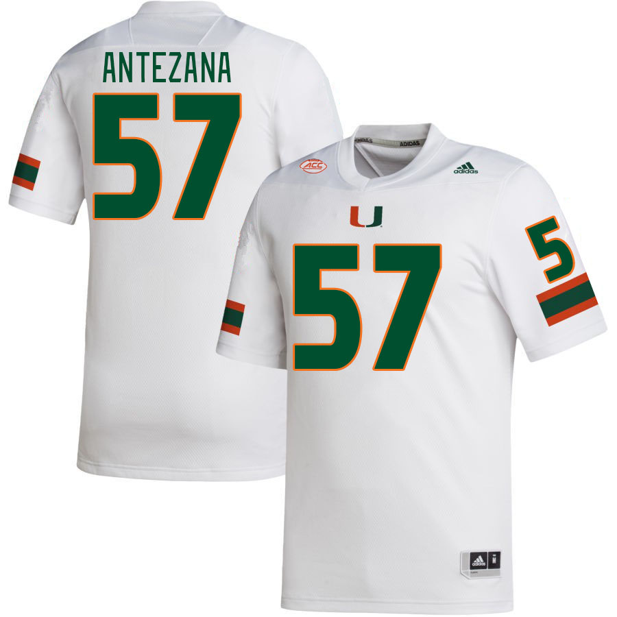 Men #57 Matt Antezana Miami Hurricanes College Football Jerseys Stitched-White